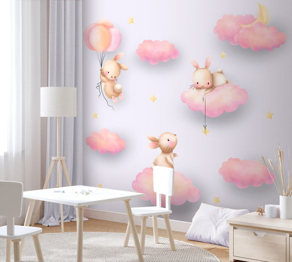 Rabbits on pink clouds — interior 1