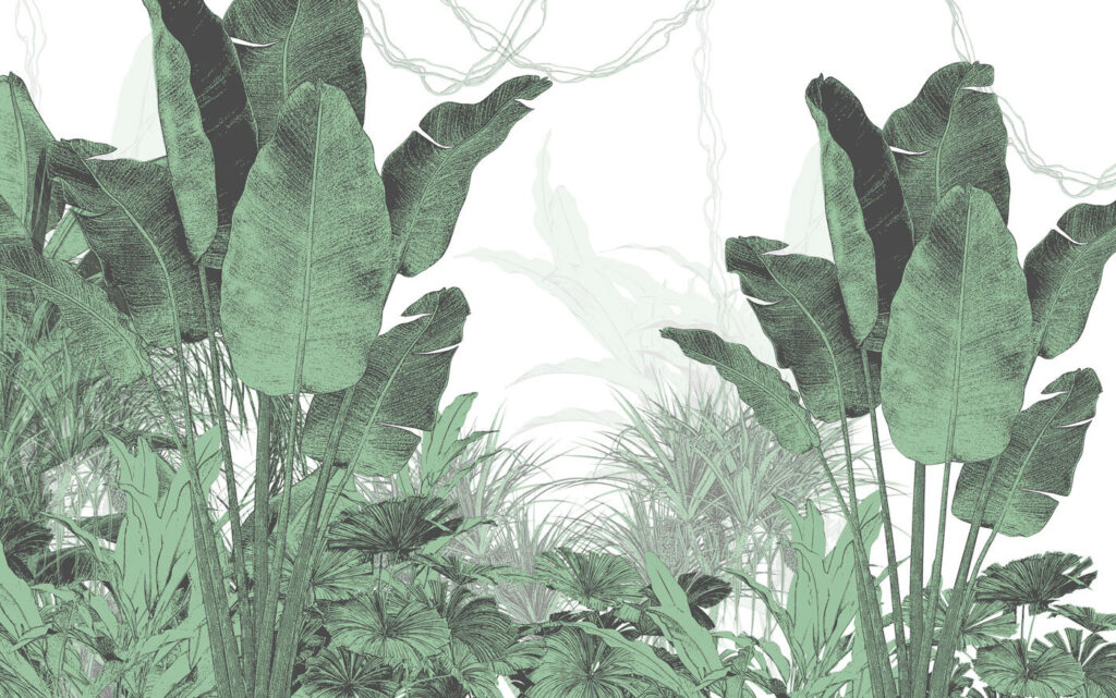 Green banana leaves — full design