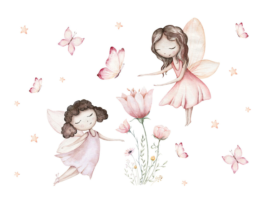 Two fairies among flowers — full design