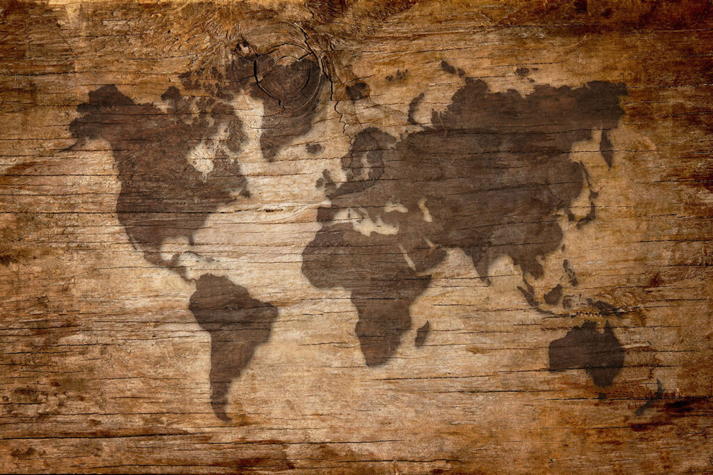 World map on planks — full design