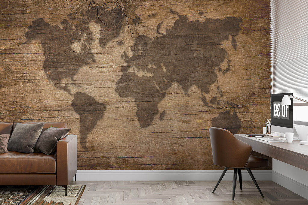 World map on planks — interior 4