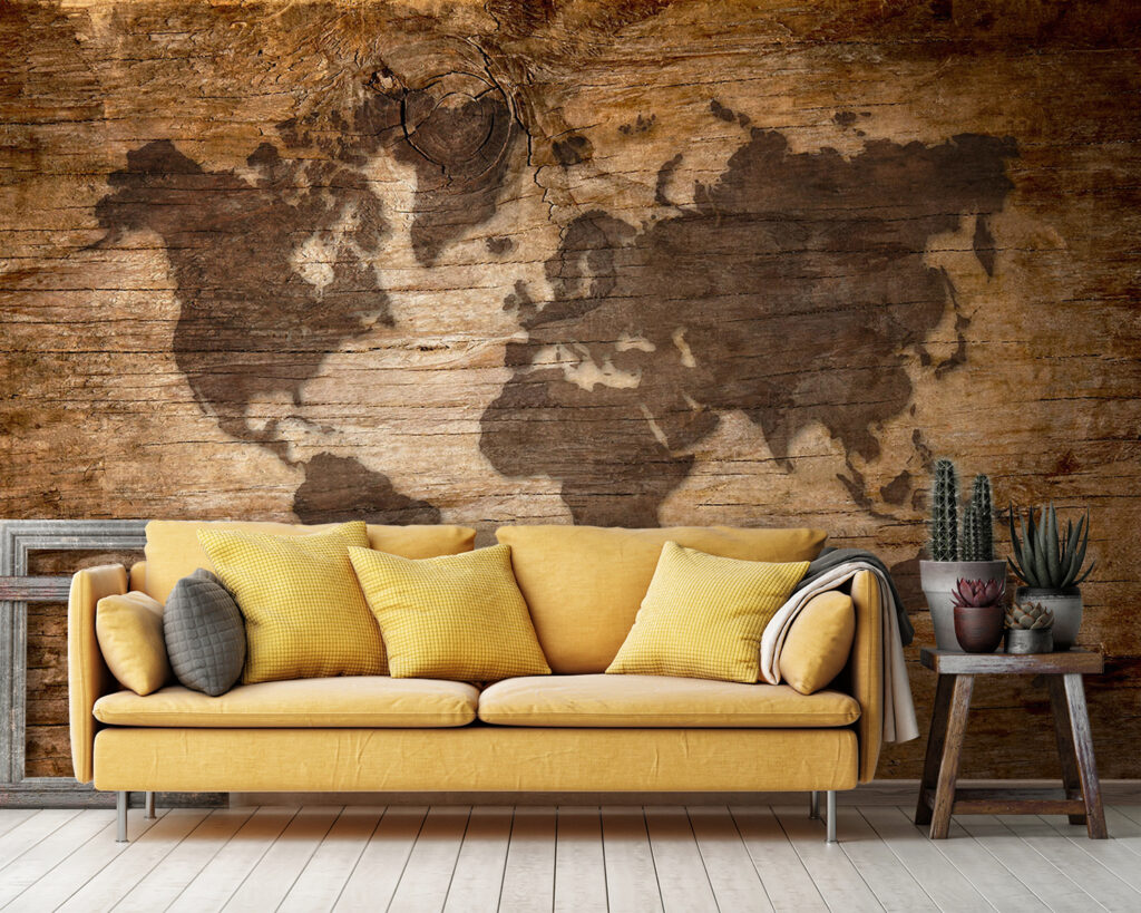 World map on planks — interior 1