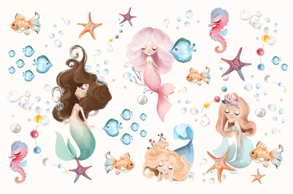 Mermaids among seahorses — full design