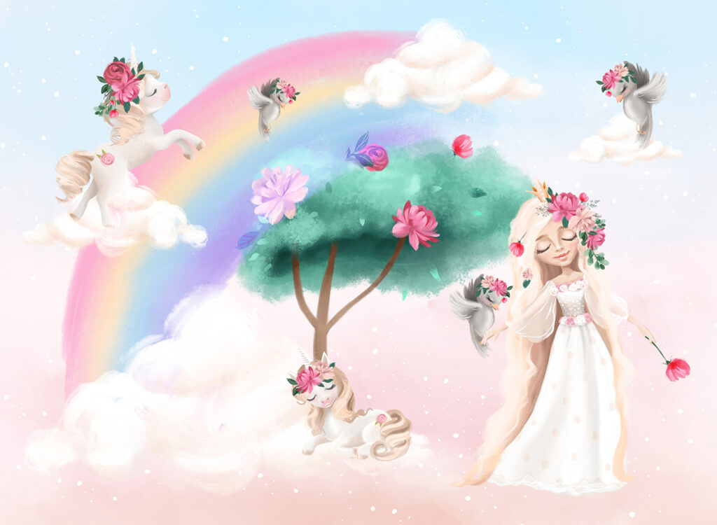 Princess and rainbow tree — full design