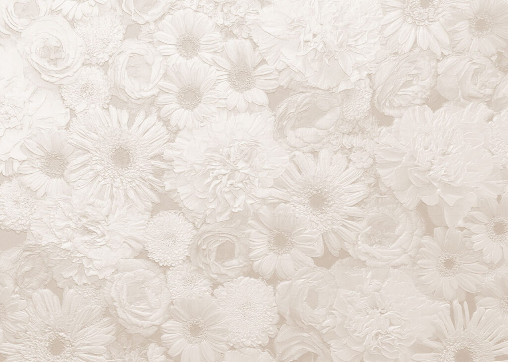 Dense white flower drawings — full design