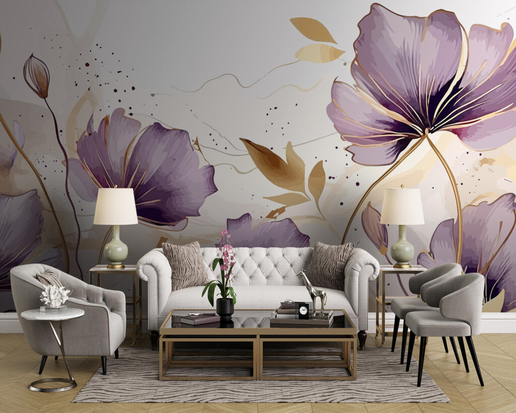 Purple blooms, gold lines — interior 2