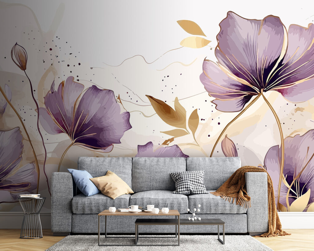 Purple blooms, gold lines — interior 1