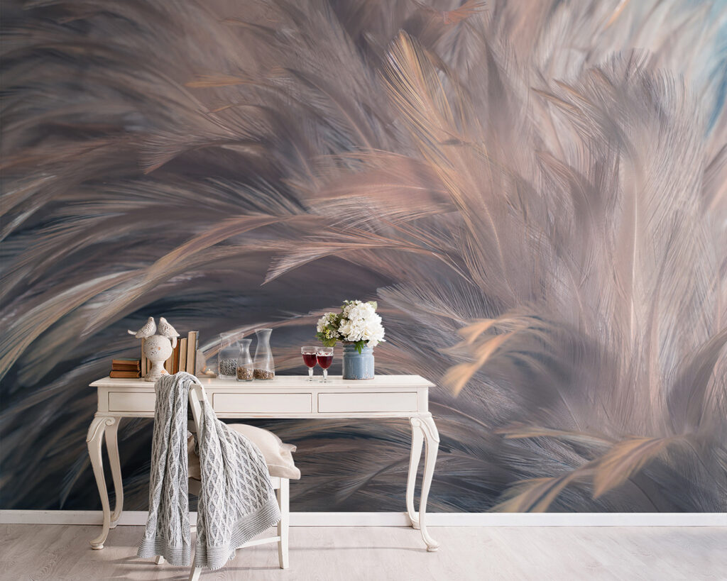 Grey feathers, pink sheen — interior 5