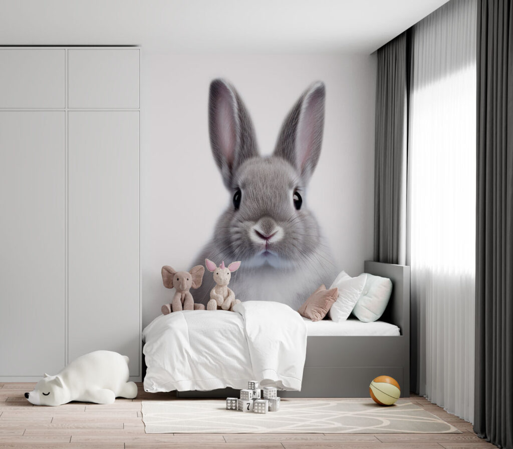Grey rabbit looking ahead — interior 1