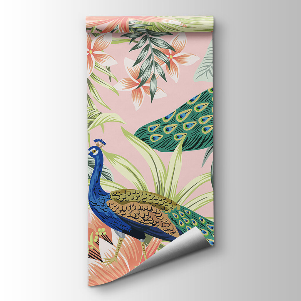 Peacocks among orange flowers — product view