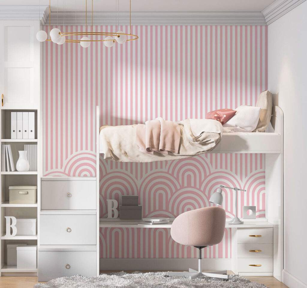 Pink stripes above arches — interior 1