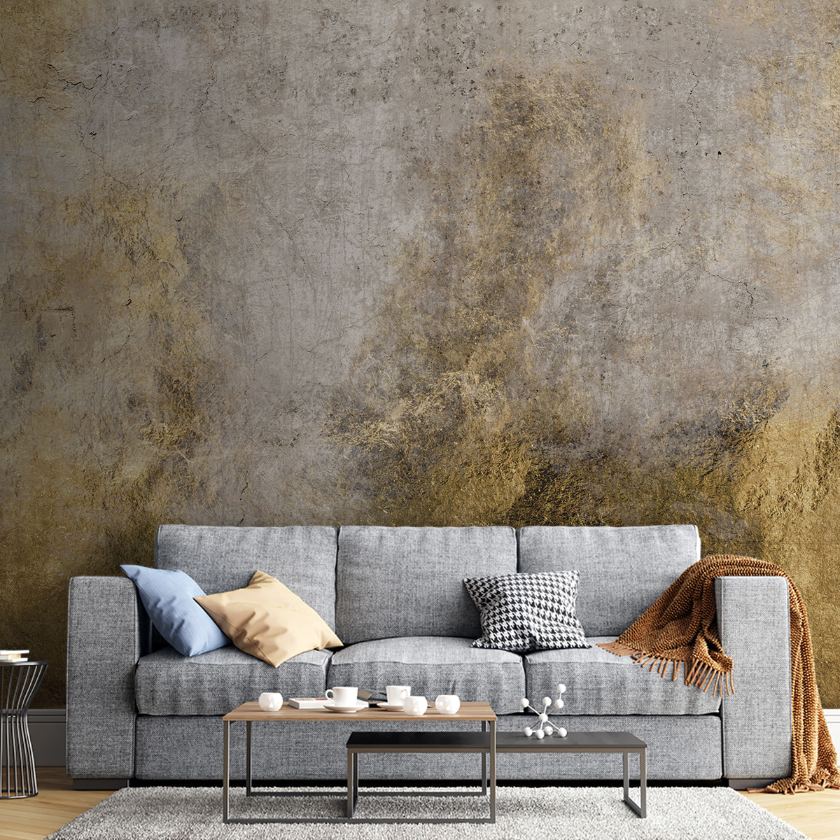Ochre paint on grey — interior 2