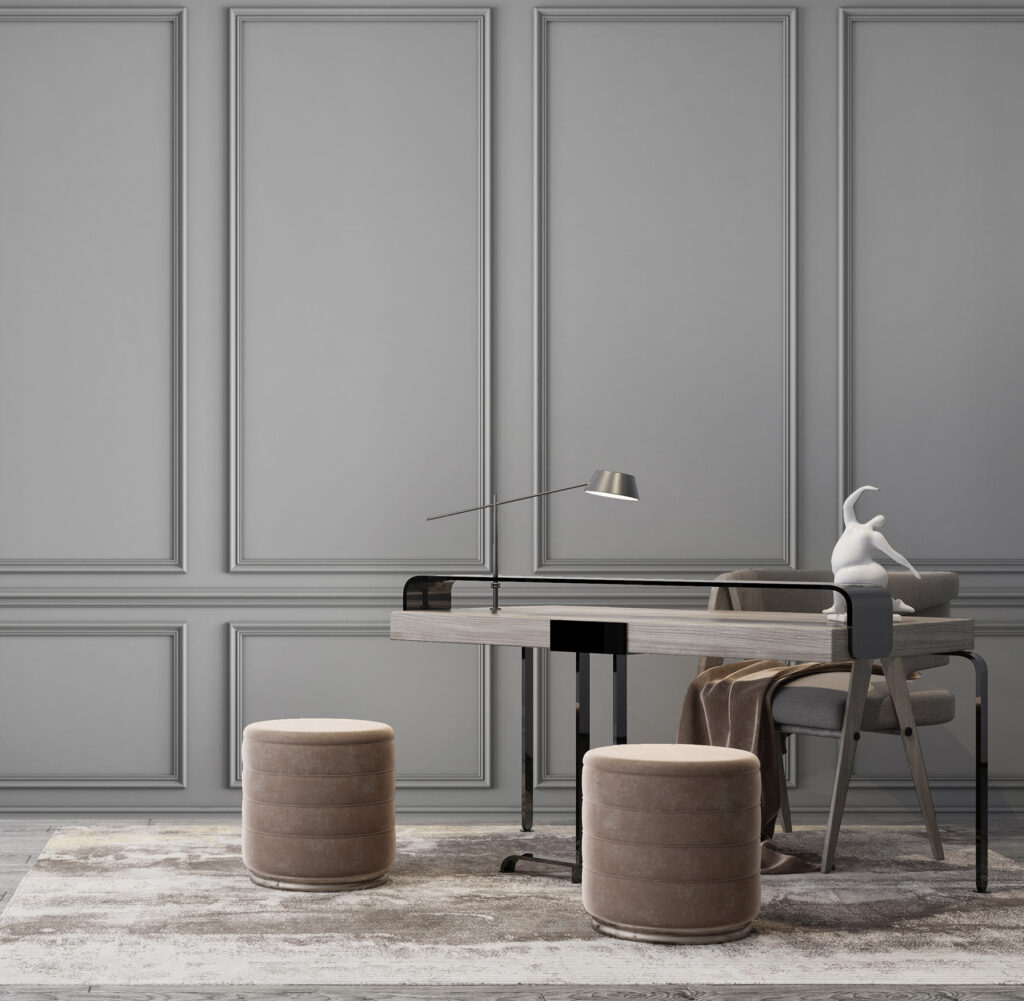 Charcoal panels with mouldings — interior 1