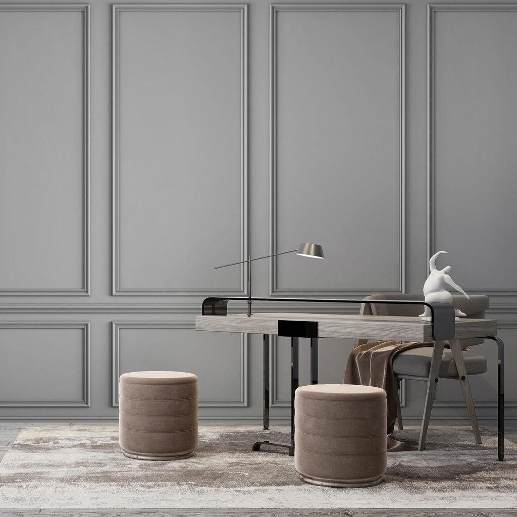Charcoal panels with mouldings — interior 6