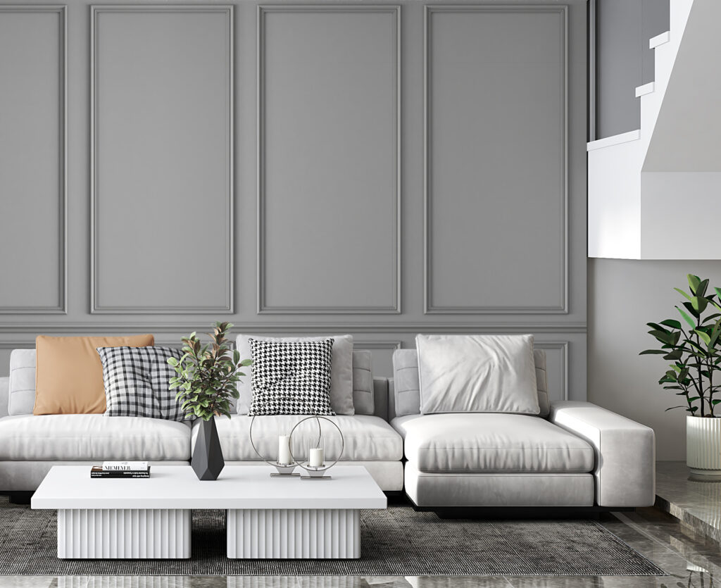 Charcoal panels with mouldings — interior 3