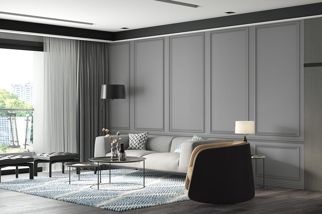 Charcoal panels with mouldings — interior 7