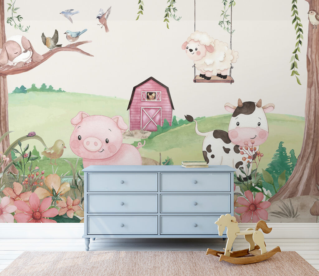 Farm animals under blossom — interior 2