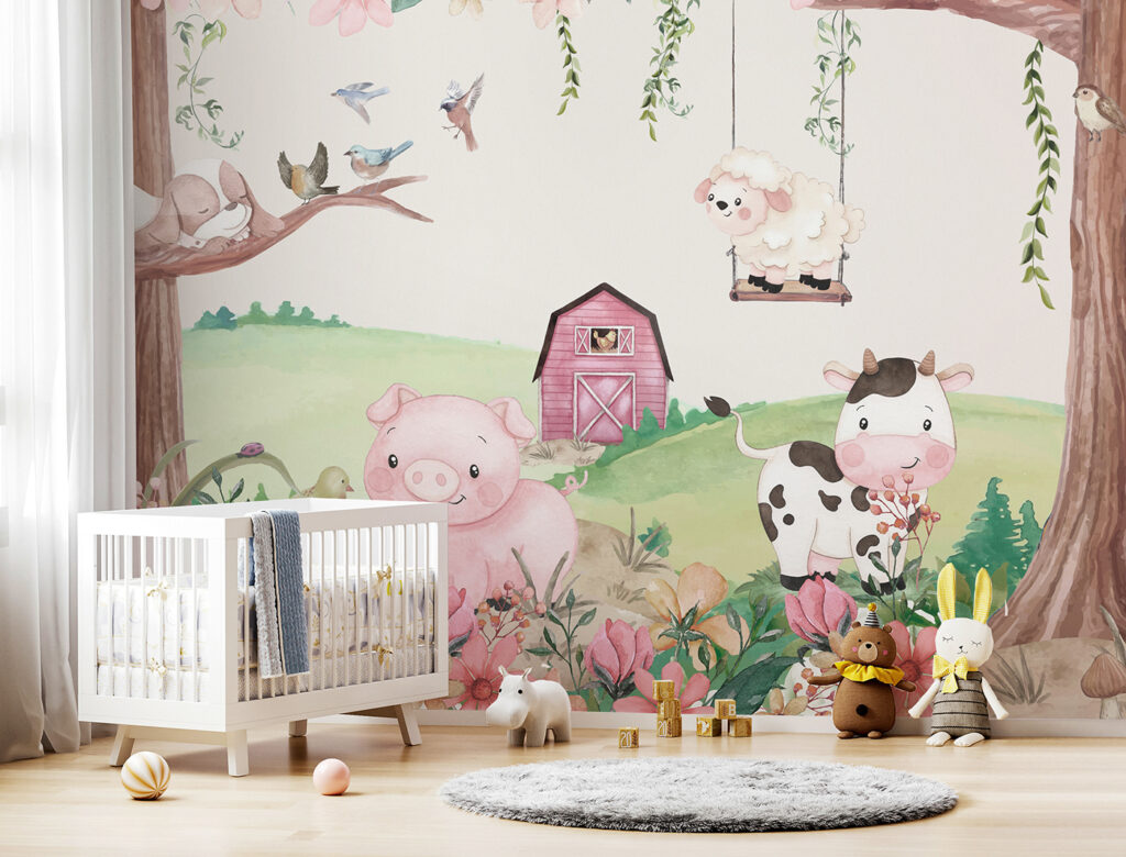 Farm animals under blossom — interior 3