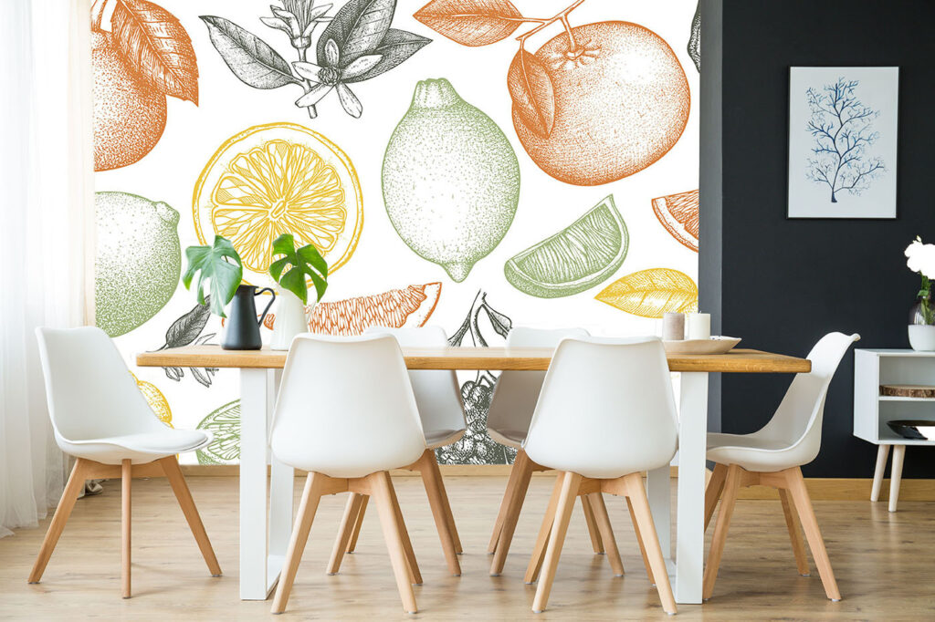 Citrus fruit line drawing — interior 1