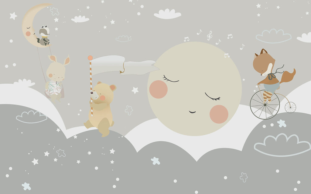 Sleeping moon and animals — full design