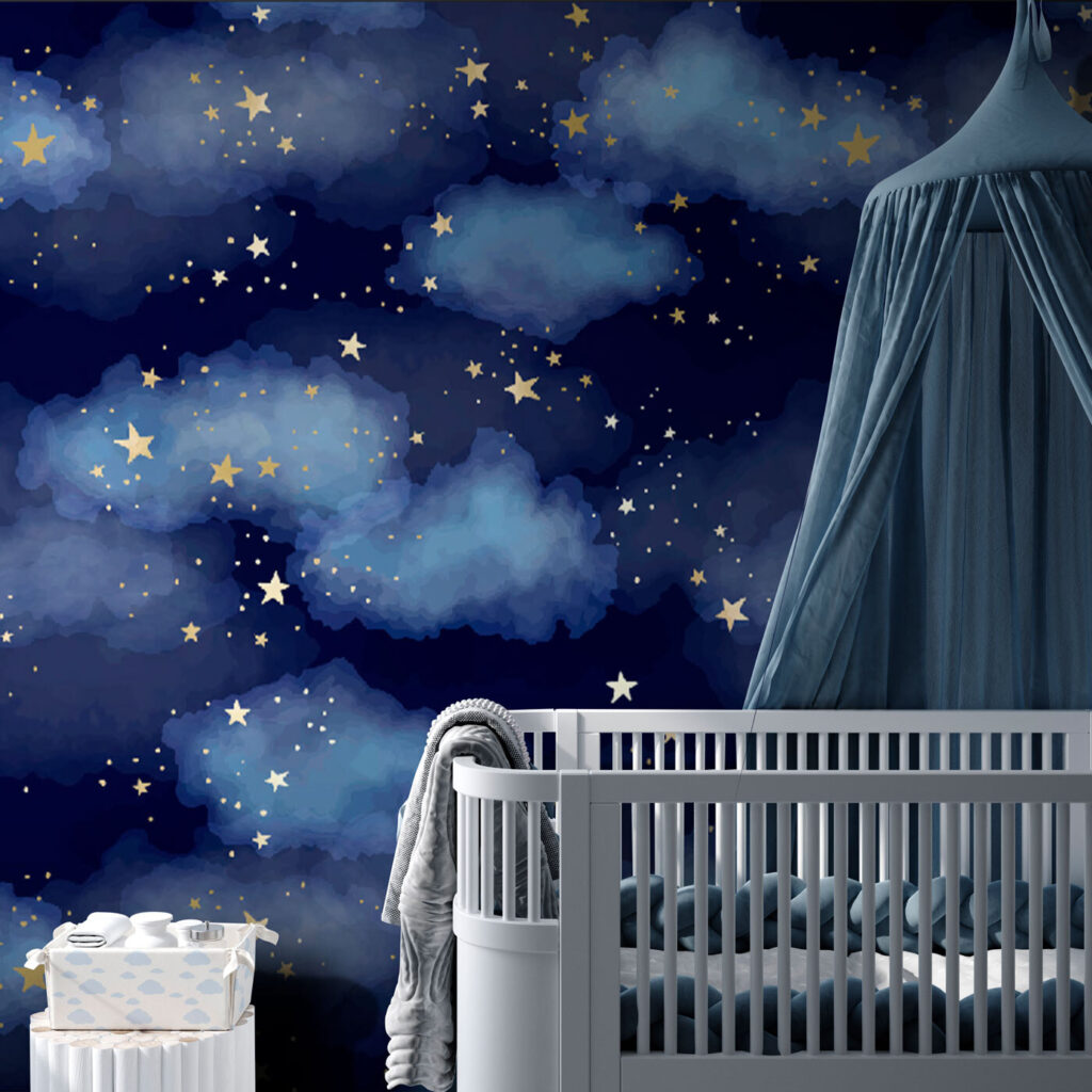 Blue clouds, golden stars — interior 1