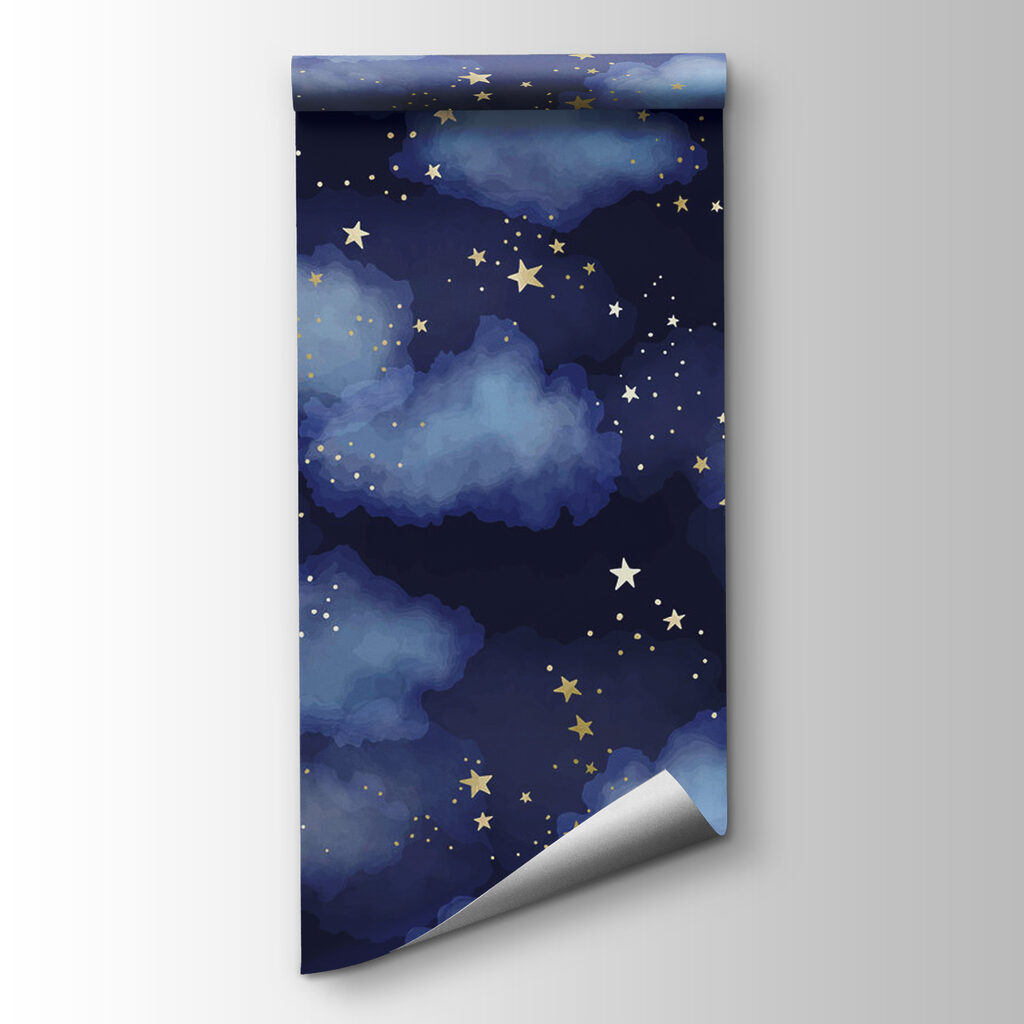 Blue clouds, golden stars — product view