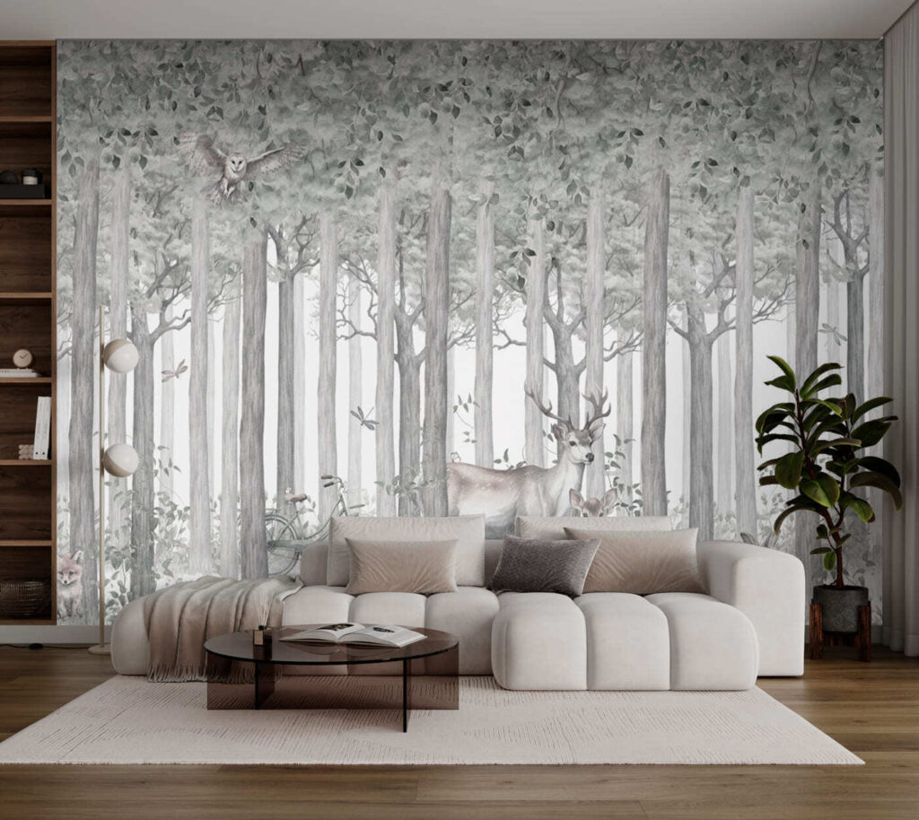 Deer Among Tall Pines in an interior