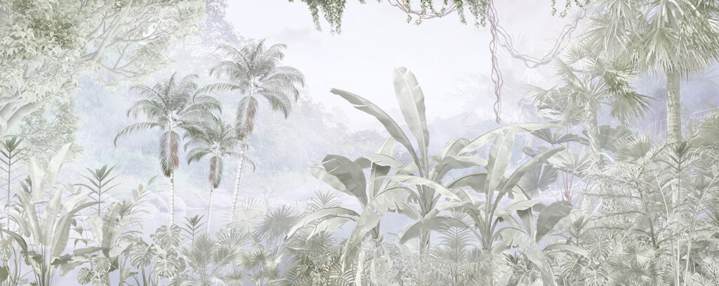 Pale tropical leaves — full design