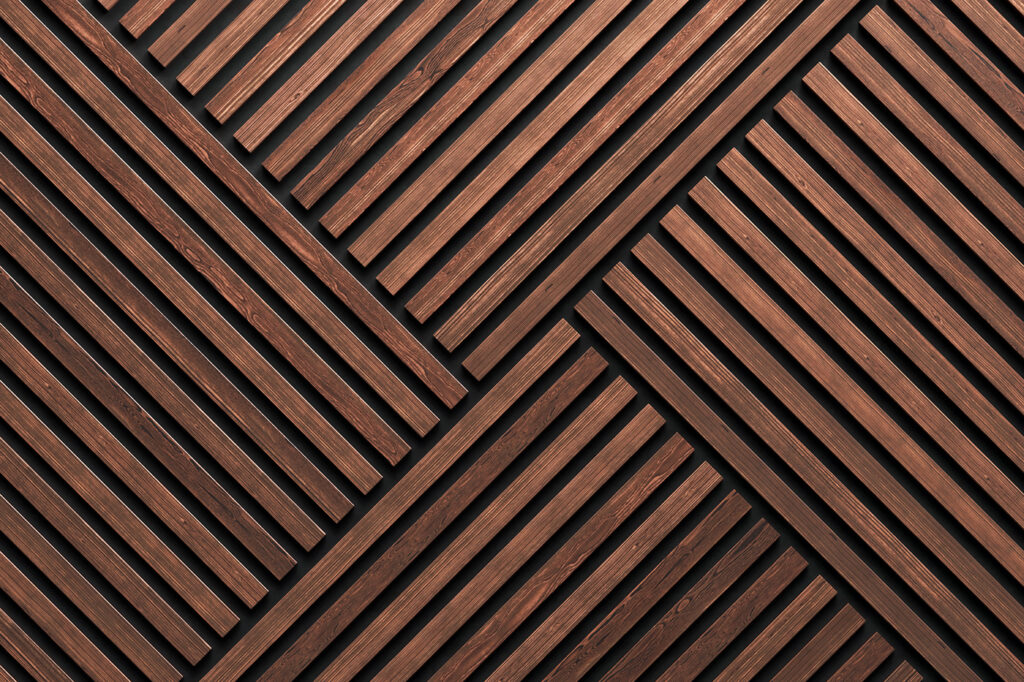 Crossing rust-brown slats — full design