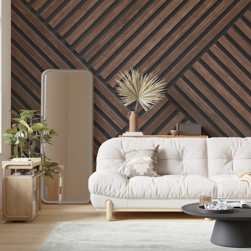 Crossing rust-brown slats — interior 3