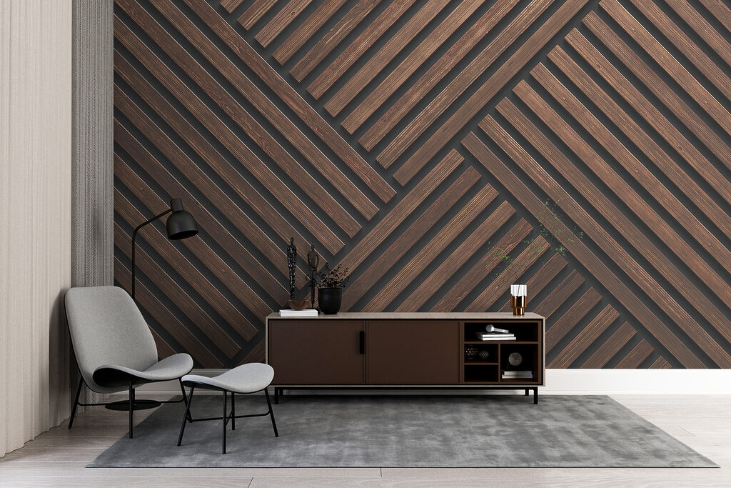 Crossing rust-brown slats — interior 4