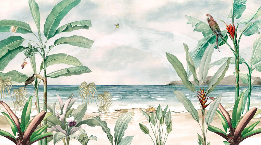Green leaves, sea coast — full design