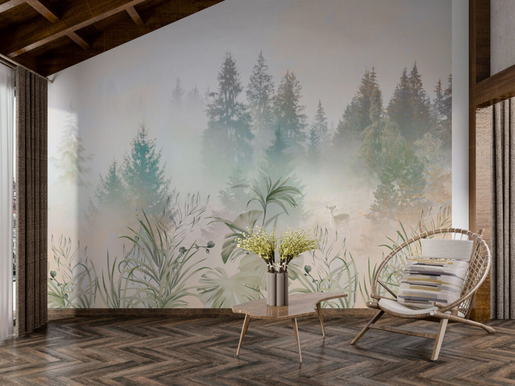 Pines behind soft grasses — interior 3