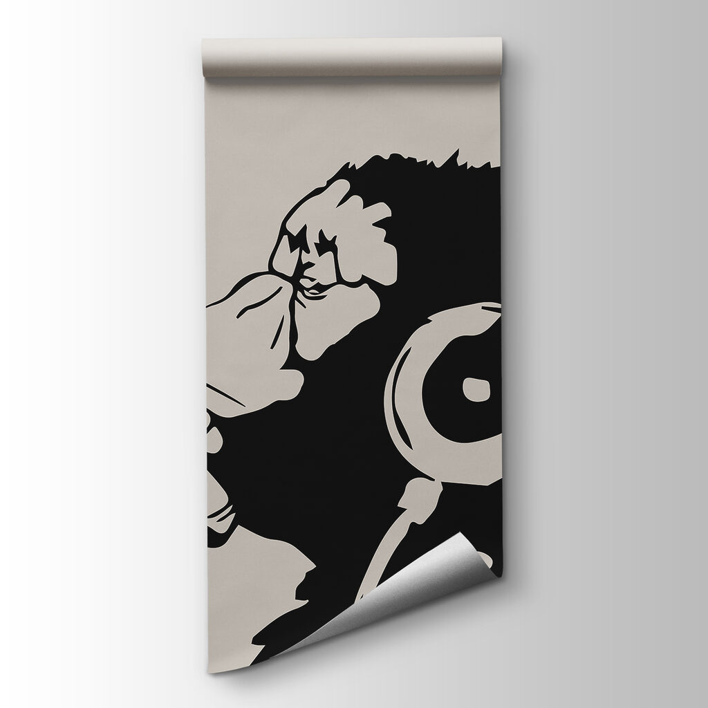 Monkey listening to headphones — product view