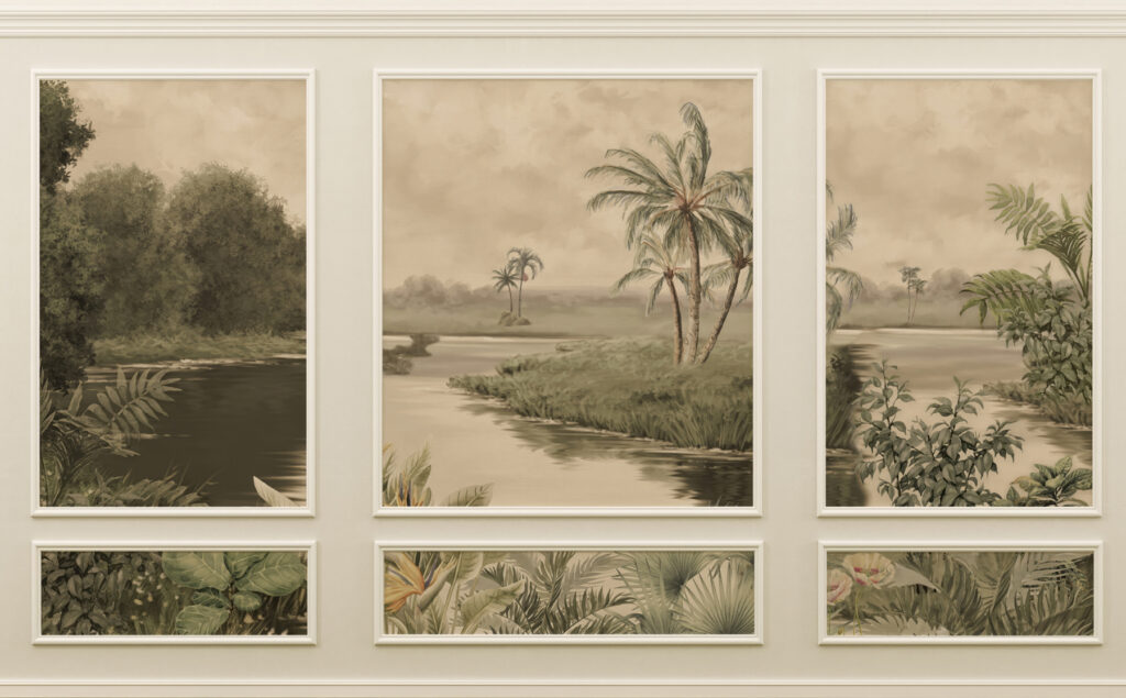 Tropical river and palms — full design