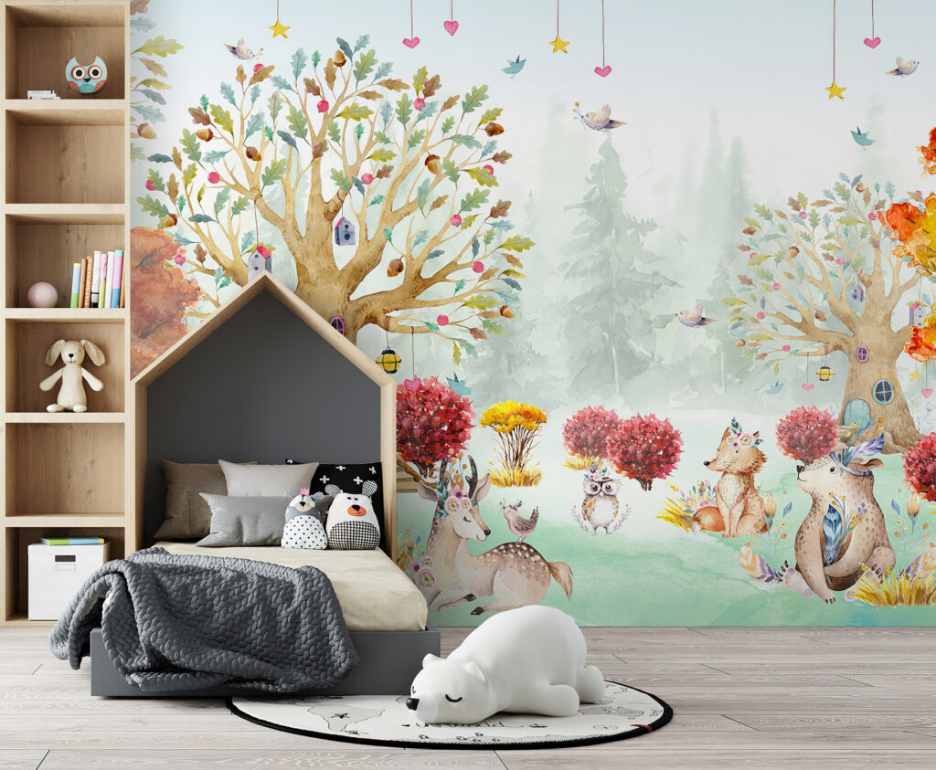 Woodland friends, colourful tree — interior 1