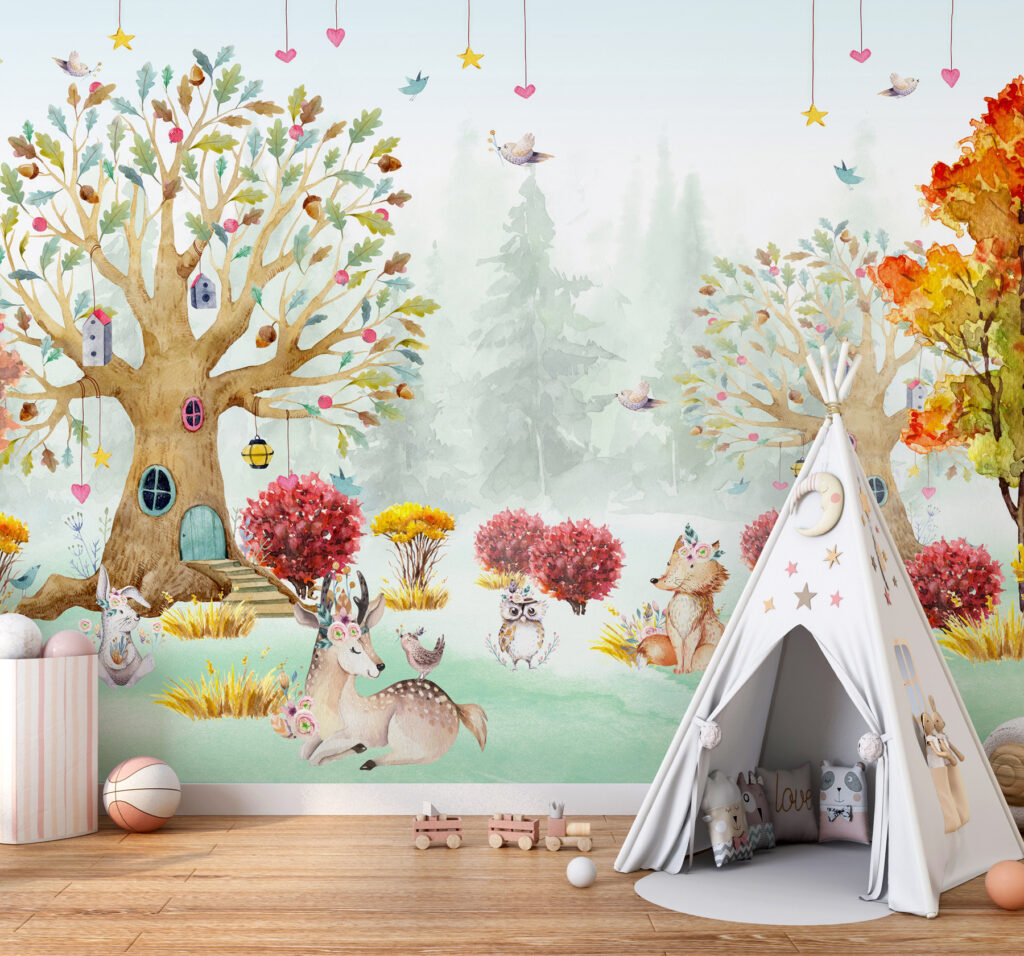 Woodland friends, colourful tree — interior 4