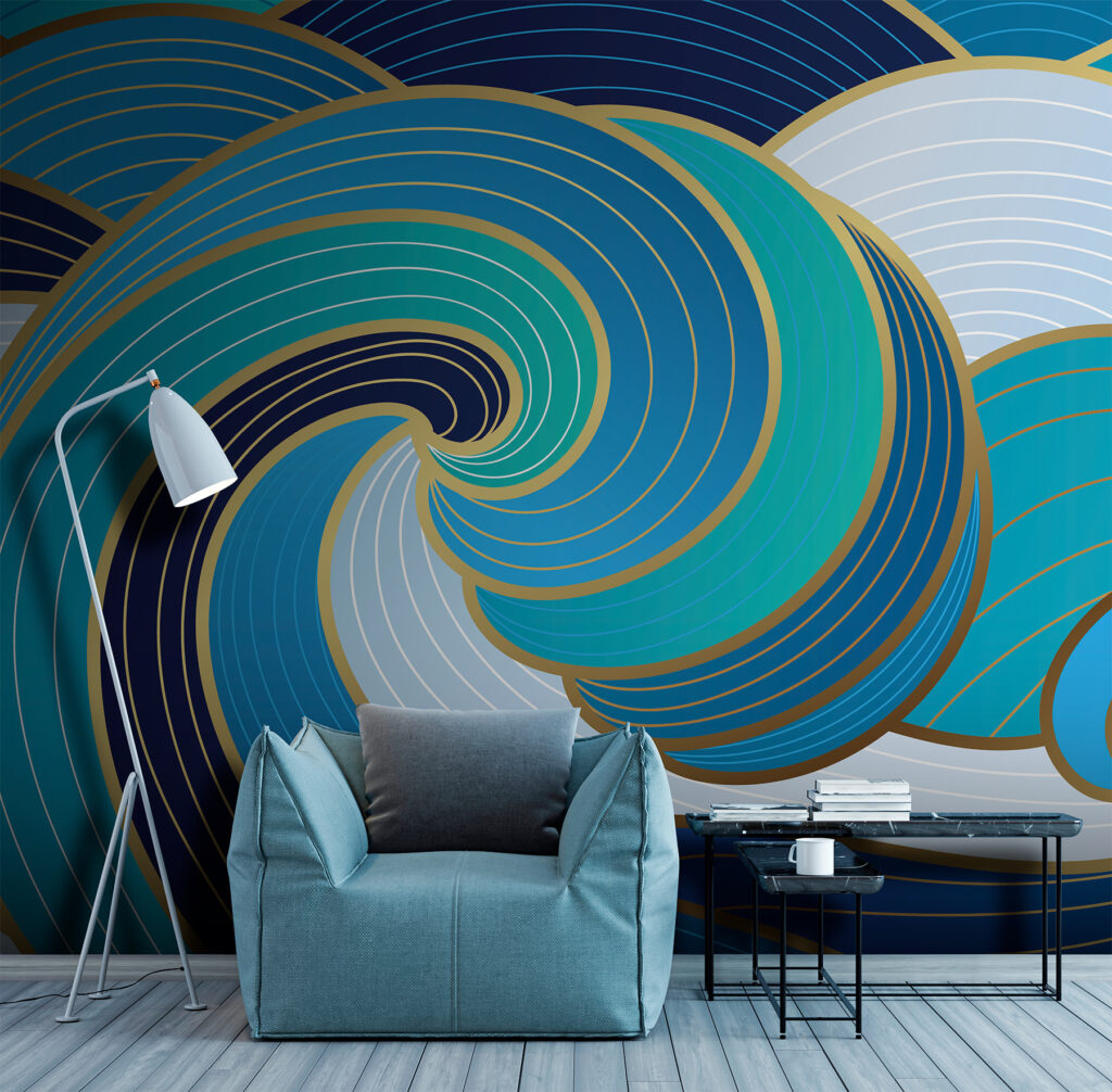 Blue waves, gold lines — interior 2