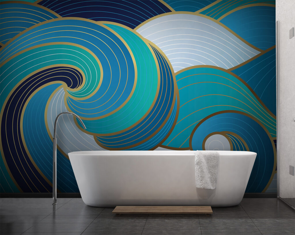 Blue waves, gold lines — interior 3