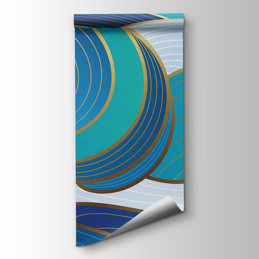 Blue waves, gold lines — product view