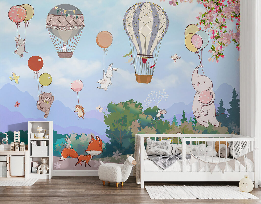 Animal balloons over flowers — interior 1