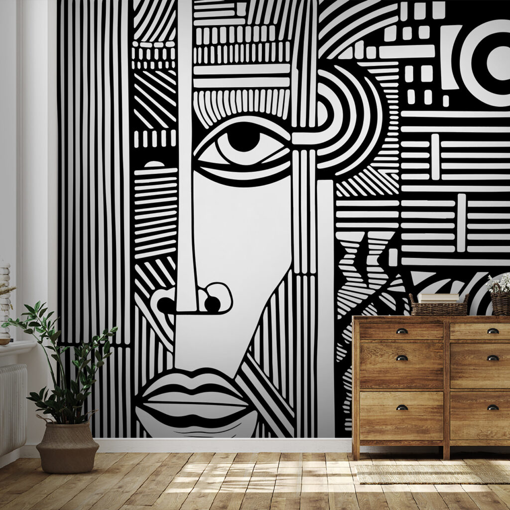Stylised face in lines — interior 1