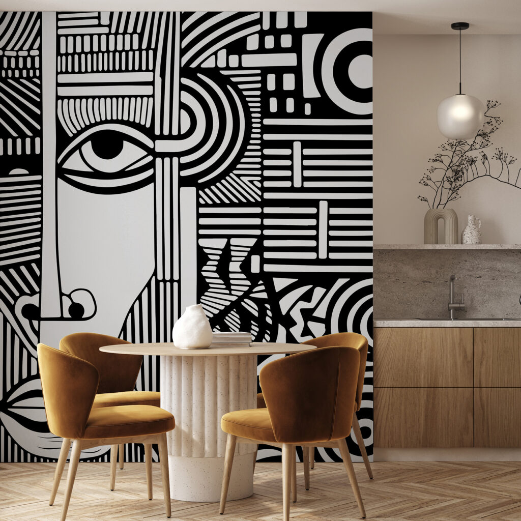 Stylised face in lines — interior 2