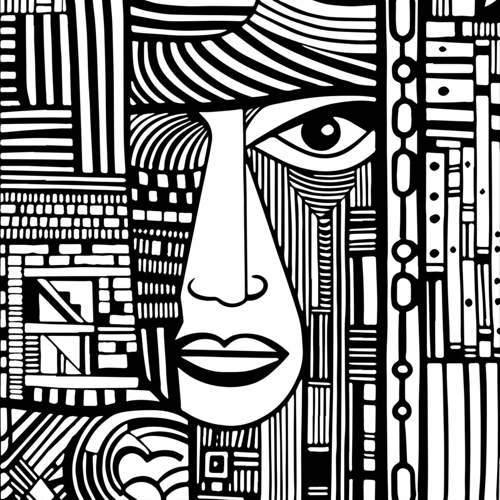 Face between vertical lines — full design
