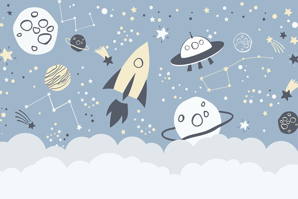 Rockets above blue clouds — full design
