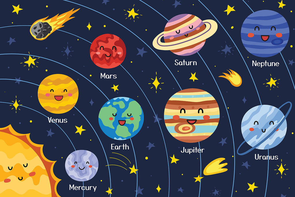 Planets with happy faces — full design