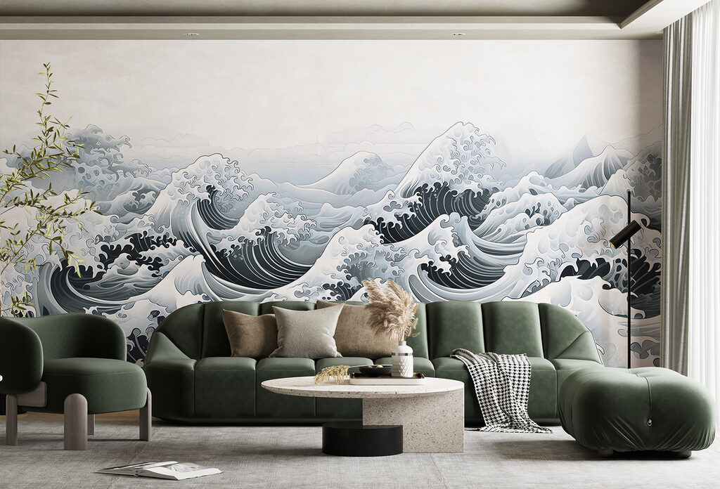 Waves in woodcut style — interior 3