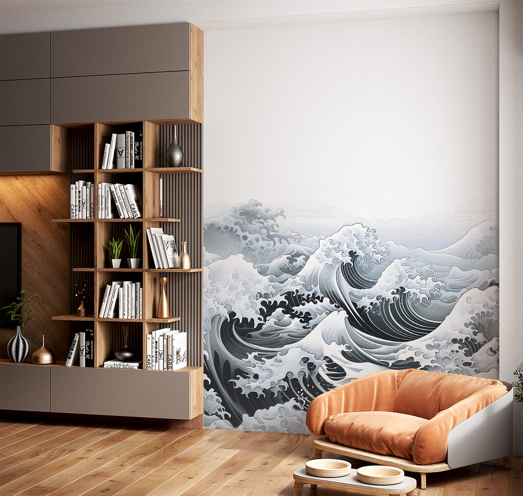 Waves in woodcut style — interior 4