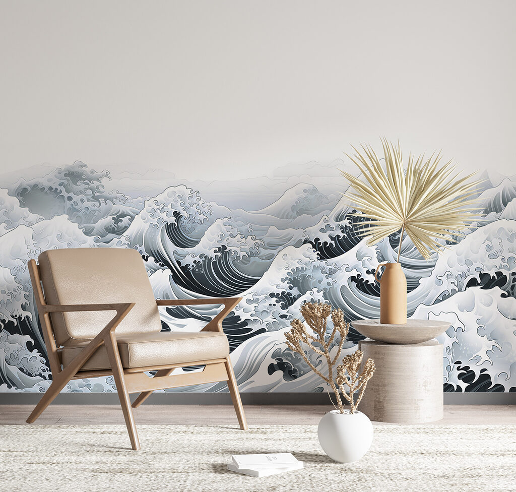 Waves in woodcut style — interior 5