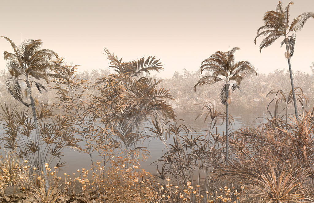 Palms in warm haze — full design